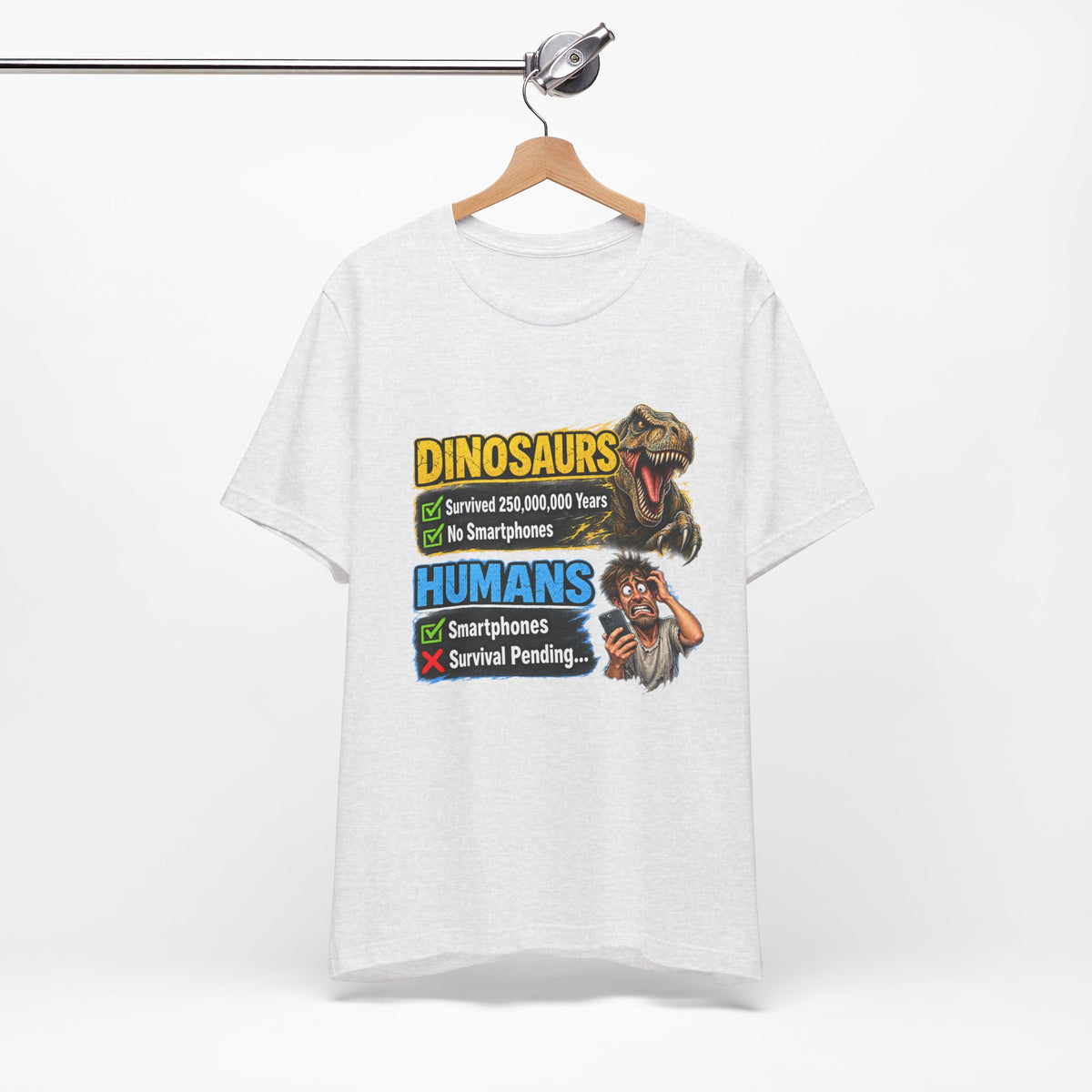 Dinosaurs' vs Humans – Survival Pending Funny Smartphone Graphic Tee