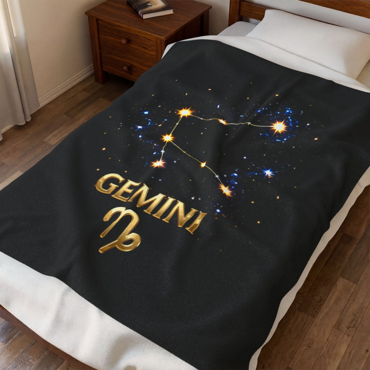 Gemini Zodiac Constellation Velveteen Plush Blanket – Celestial Astrology Star Sign Throw