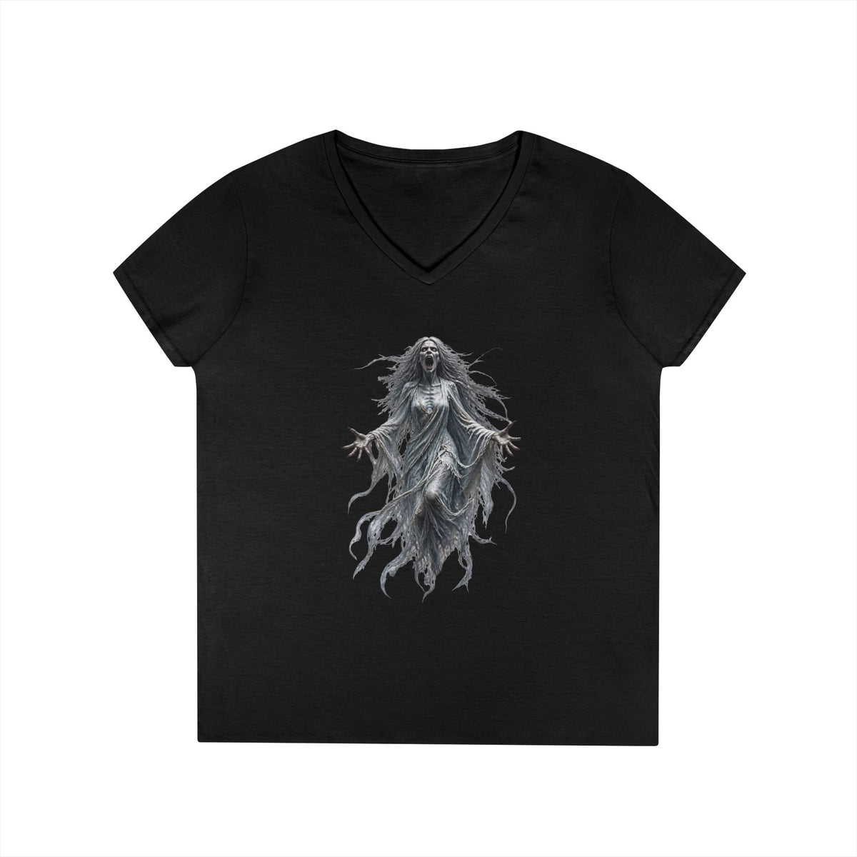 The Banshee Halloween V Neck T-Shirt – Haunting Gothic Ghost & Horror Art Tee