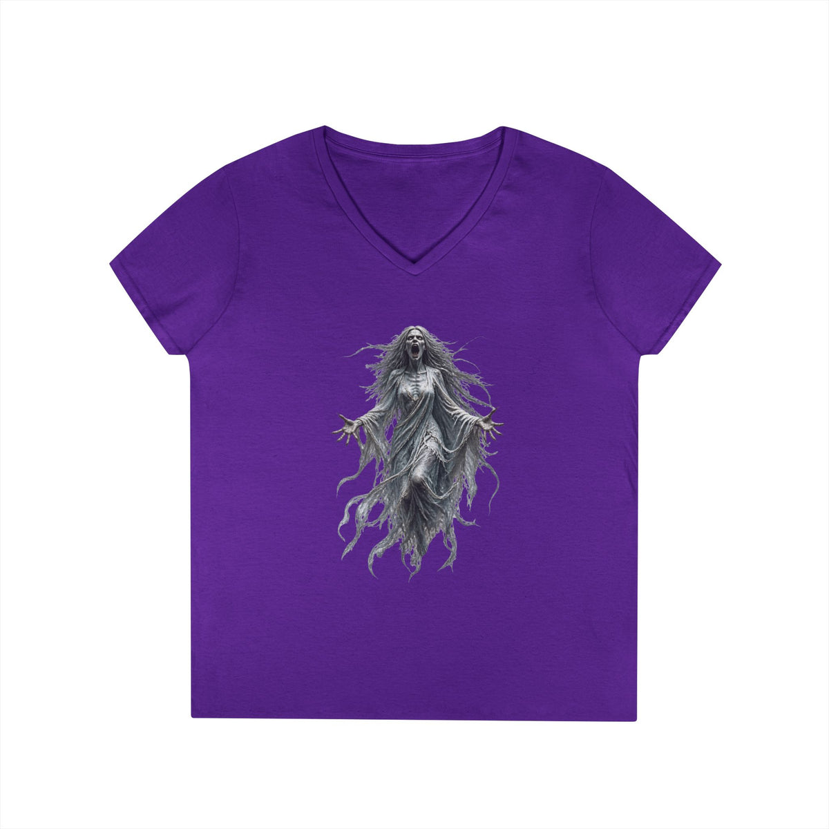 The Banshee Halloween V Neck T-Shirt – Haunting Gothic Ghost & Horror Art Tee