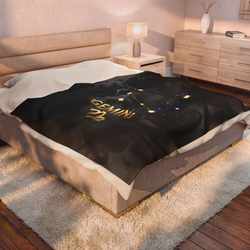 Gemini Zodiac Constellation Velveteen Plush Blanket – Celestial Astrology Star Sign Throw