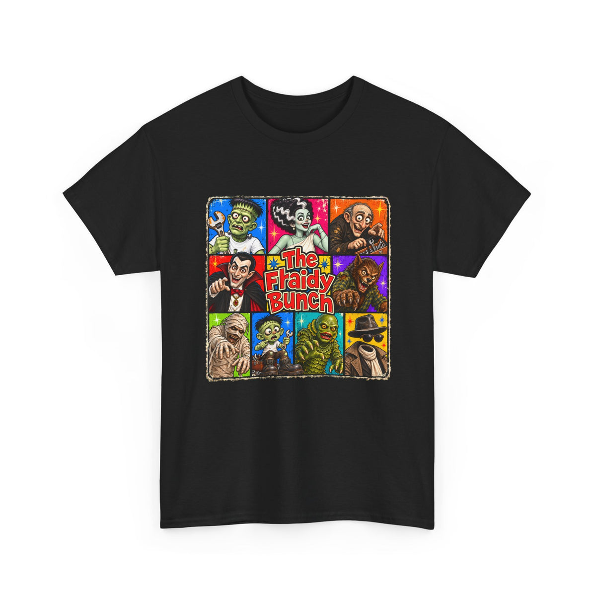 The Fraidy Bunch – Funny Retro Monster Family Halloween Graphic T-Shirt
