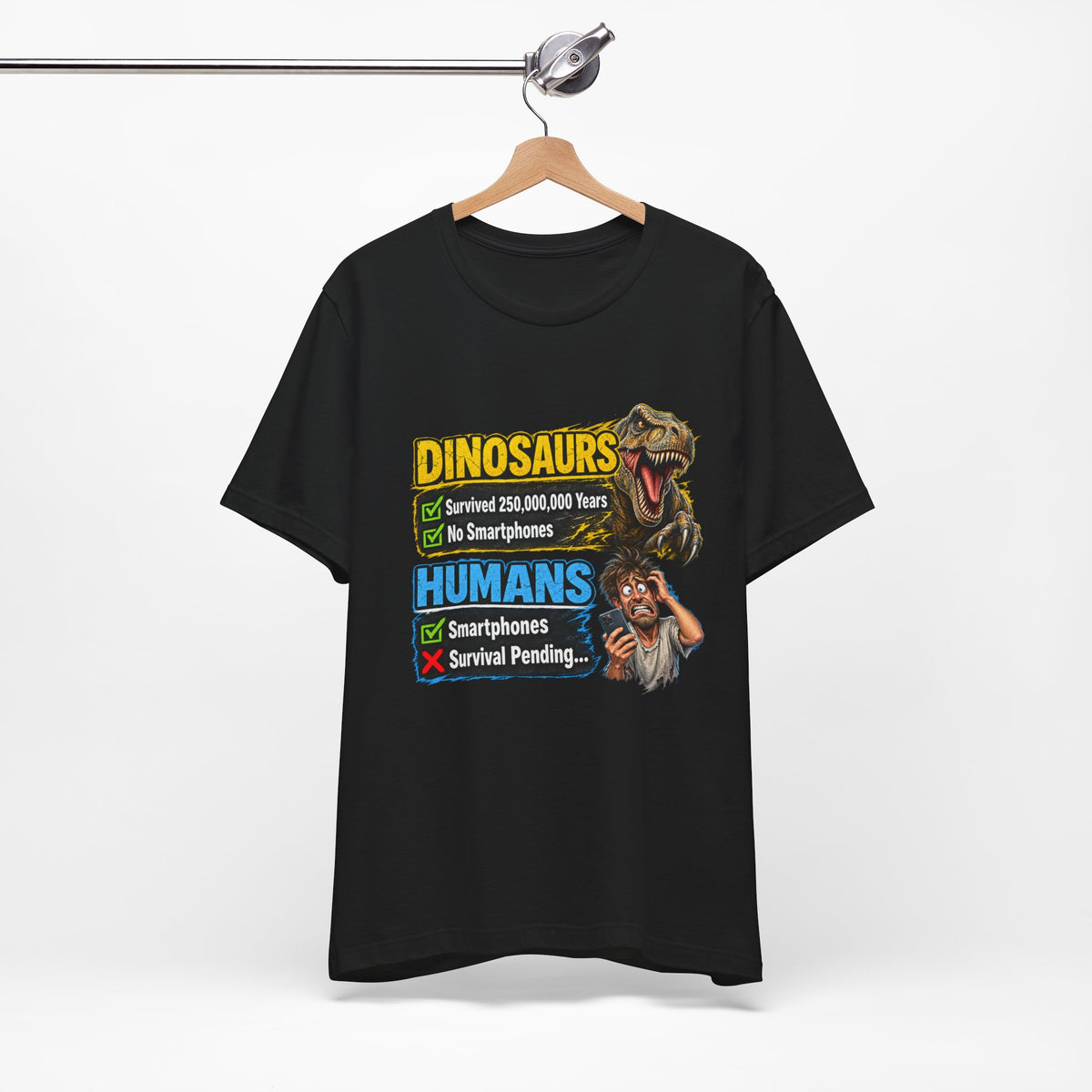 Dinosaurs' vs Humans – Survival Pending Funny Smartphone Graphic Tee