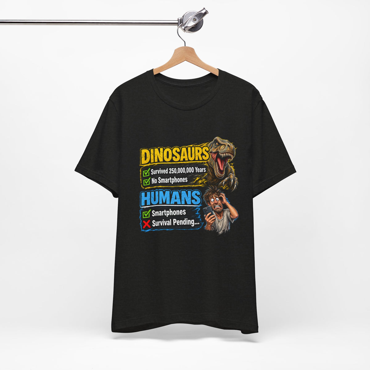 Dinosaurs' vs Humans – Survival Pending Funny Smartphone Graphic Tee