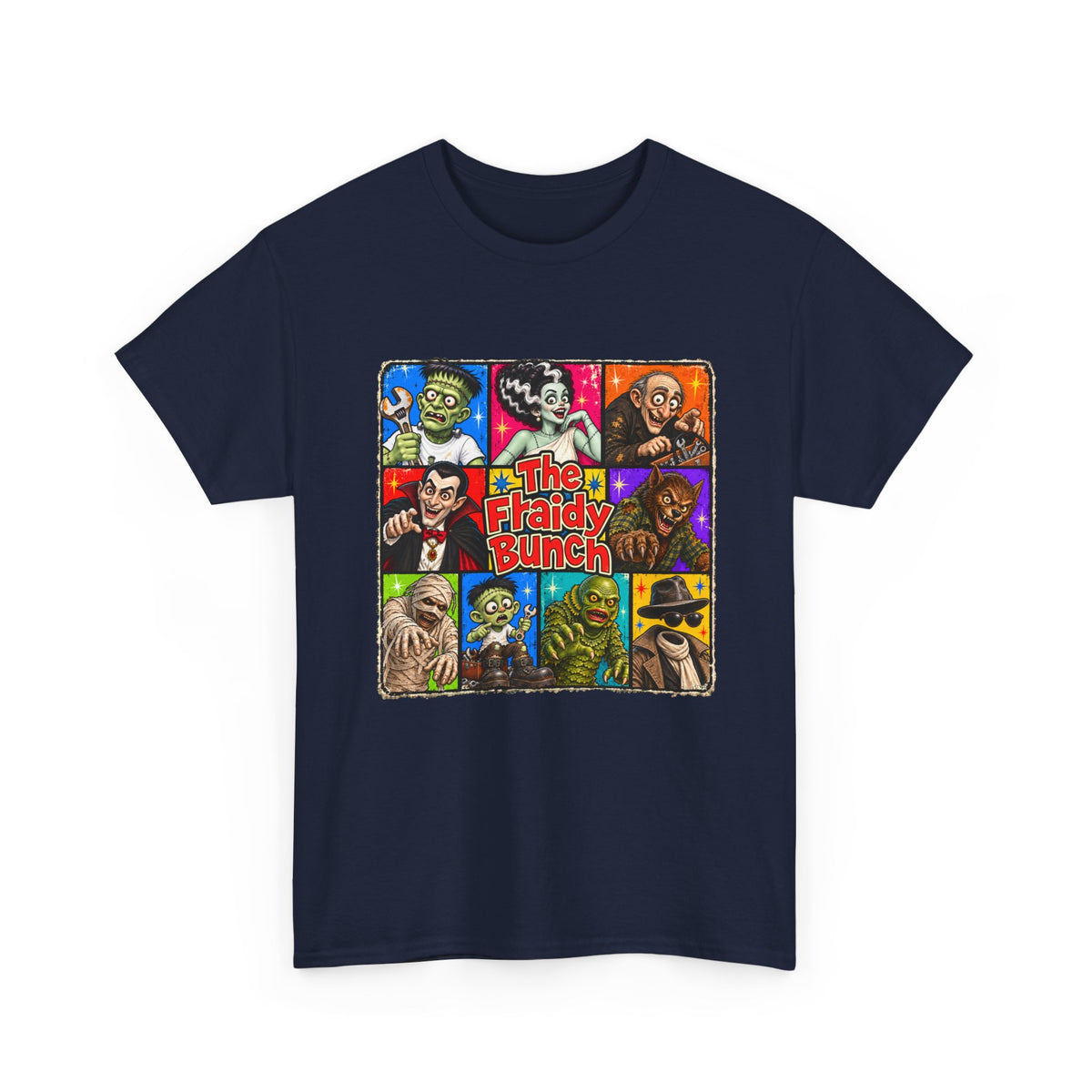The Fraidy Bunch – Funny Retro Monster Family Halloween Graphic T-Shirt