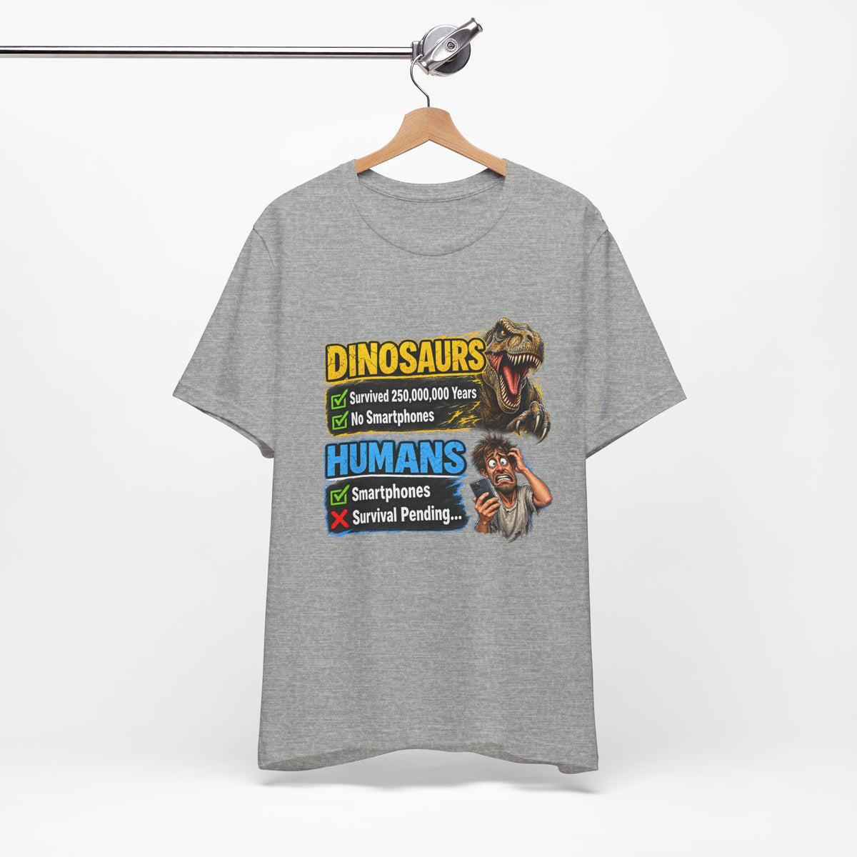 Dinosaurs' vs Humans – Survival Pending Funny Smartphone Graphic Tee