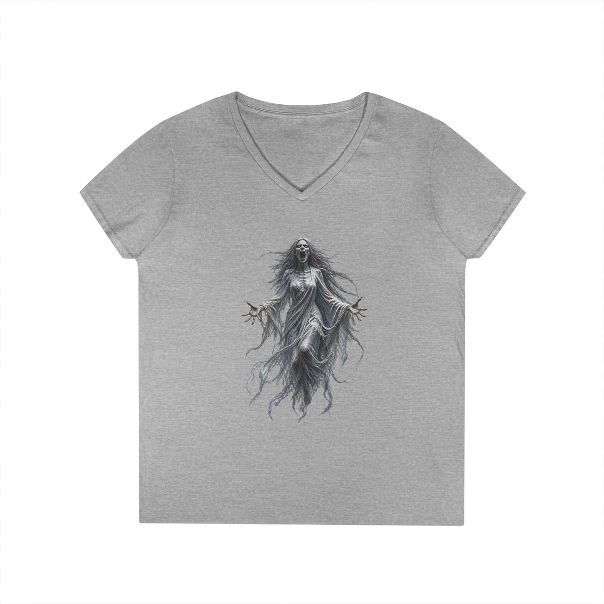 The Banshee Halloween V Neck T-Shirt – Haunting Gothic Ghost & Horror Art Tee
