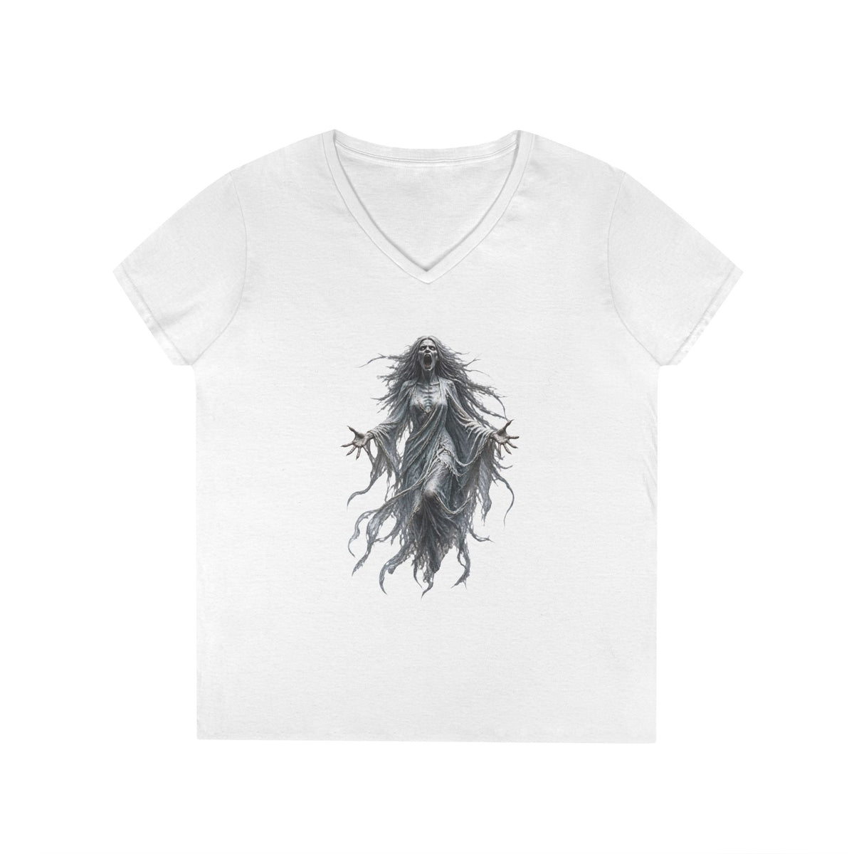 The Banshee Halloween V Neck T-Shirt – Haunting Gothic Ghost & Horror Art Tee