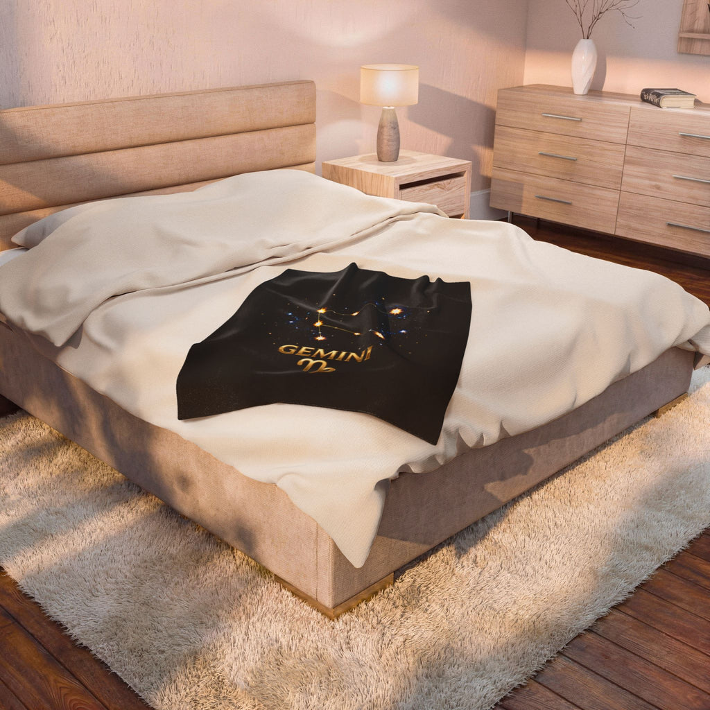 Gemini Zodiac Constellation Velveteen Plush Blanket – Celestial Astrology Star Sign Throw