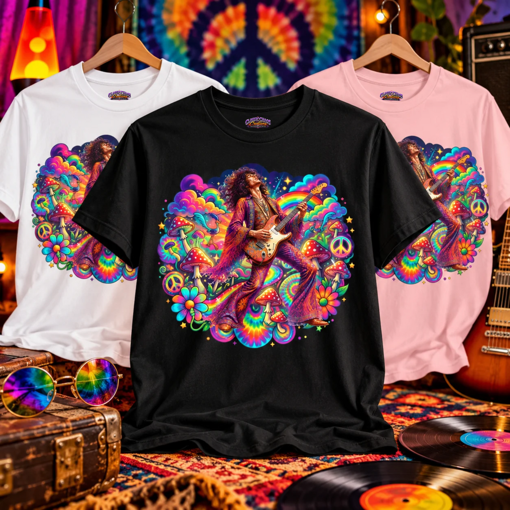 Psychedelic Rock Guitarist T-Shirt | Retro 60s Hippie Art